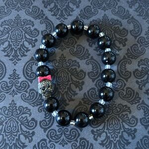 COPY - Betsy Johnson black beaded skull adjustable bracelet-skull rotates